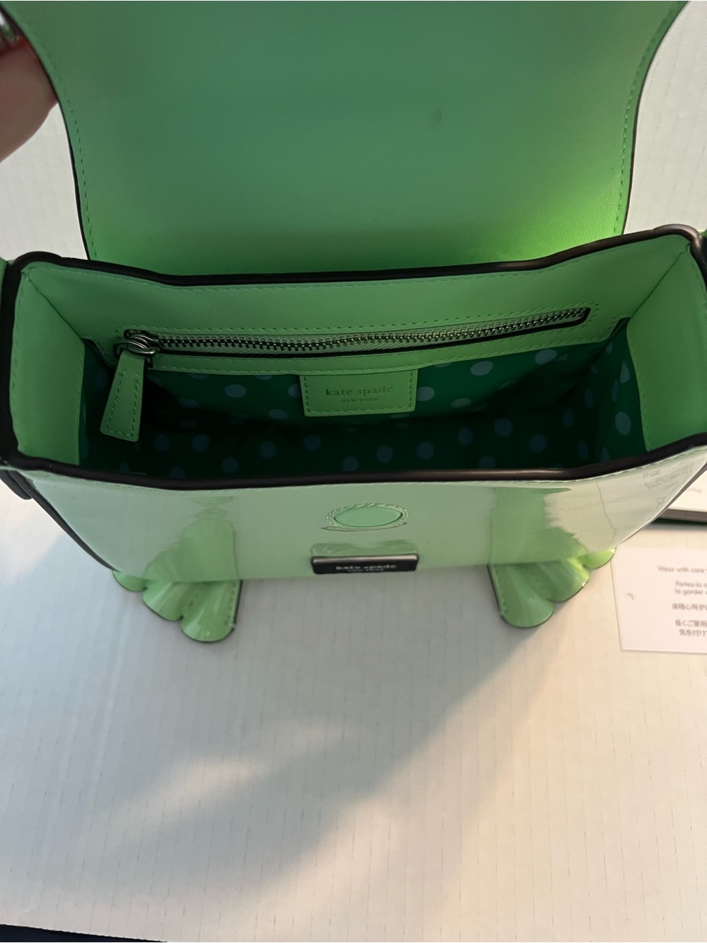 Kate Spade ‘Lily’ serene green patent leather 3d frog 🐸 hobo - Picture 8 of 9